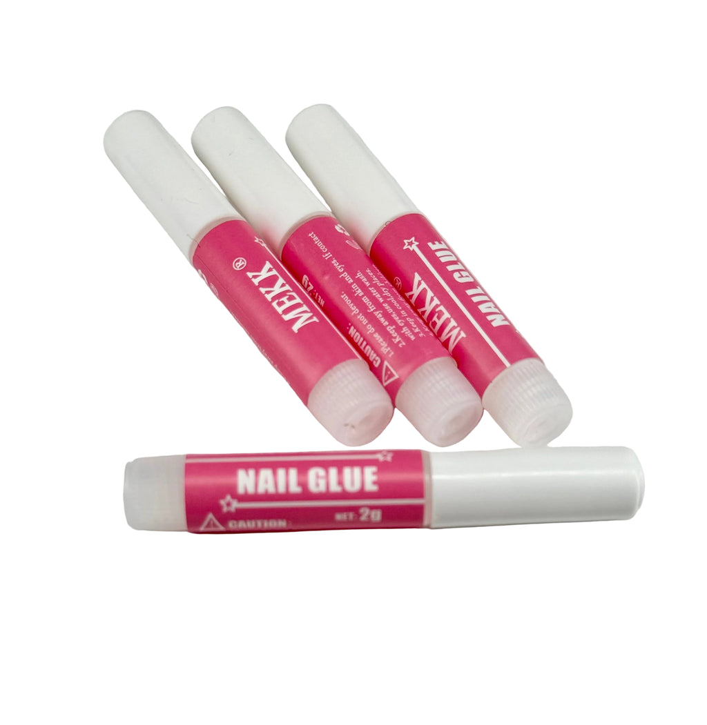 Four bottles of Maxx nail glue on a white background