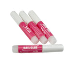 Four bottles of Maxx nail glue on a white background