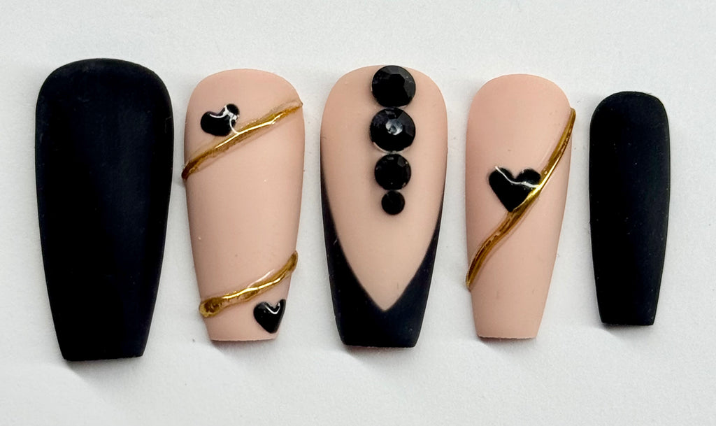 Elegant Solid Black with French Tip Design Press On Nails|Reusable Custom Nails