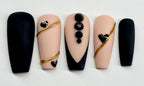 Elegant Solid Black with French Tip Design Press On Nails|Reusable Custom Nails