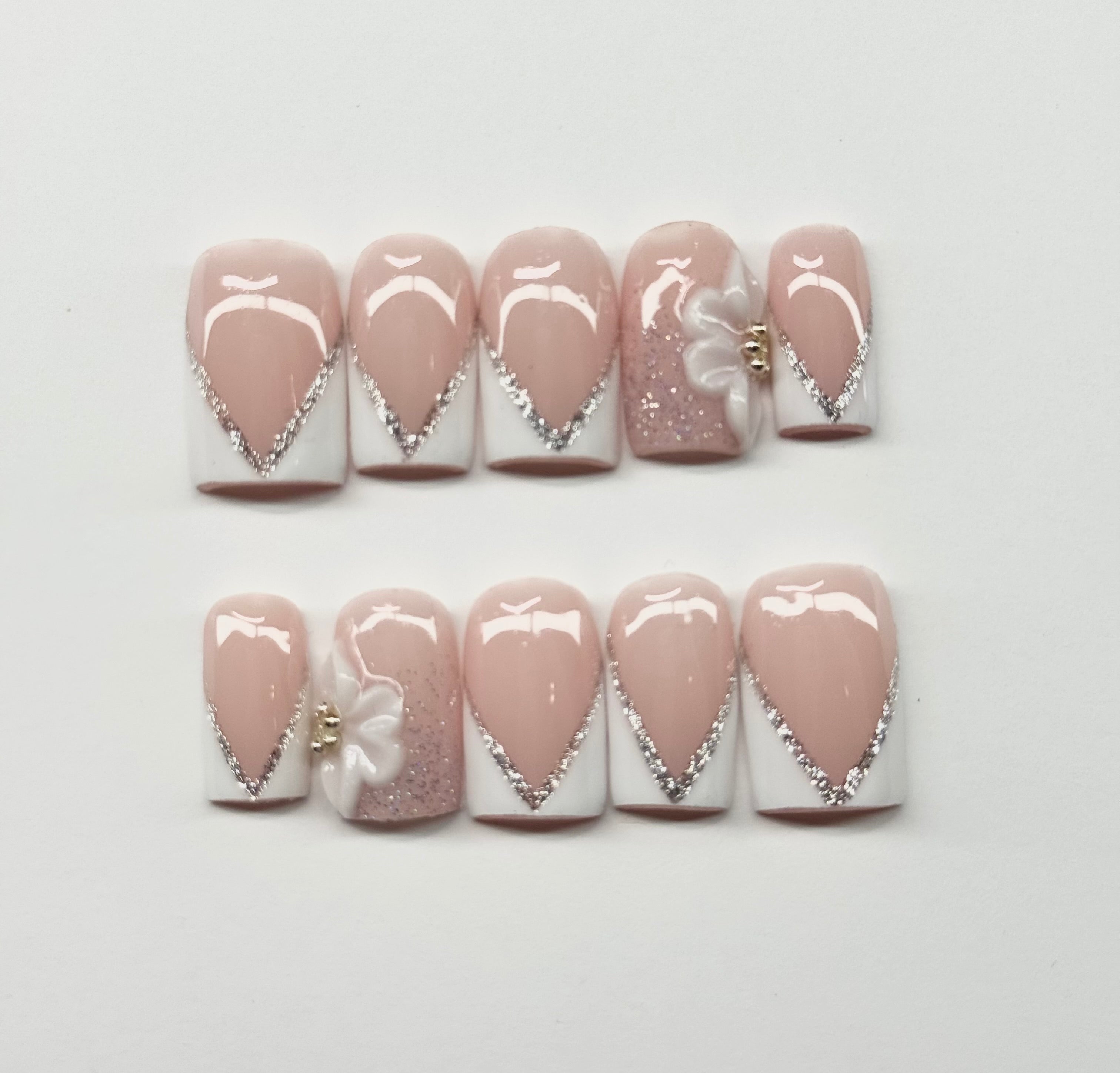 Champagne Veil French Tips Press-On Nails| Reusable Custom Set