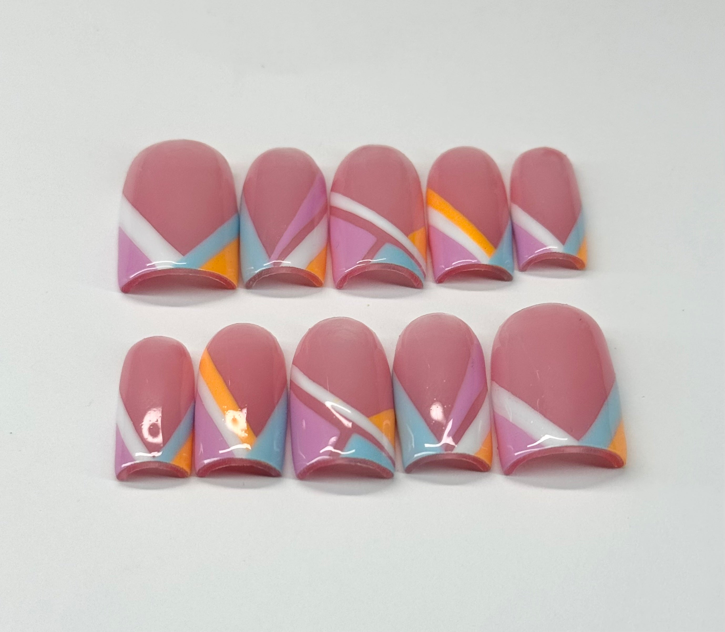 Abstract Pastels French Look Press On Nails|Reusable Nail Set