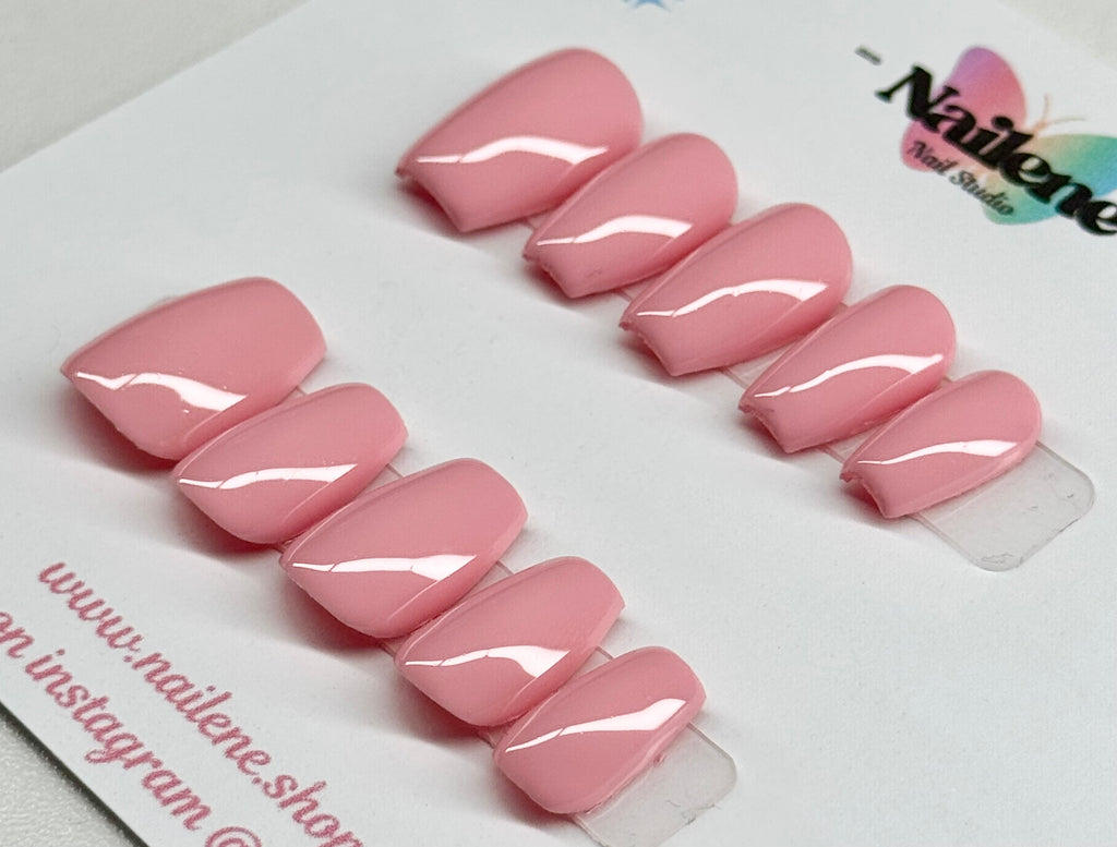 Bubblegum Bliss Solid Color Press On Nails| Reusable Custom Nails
