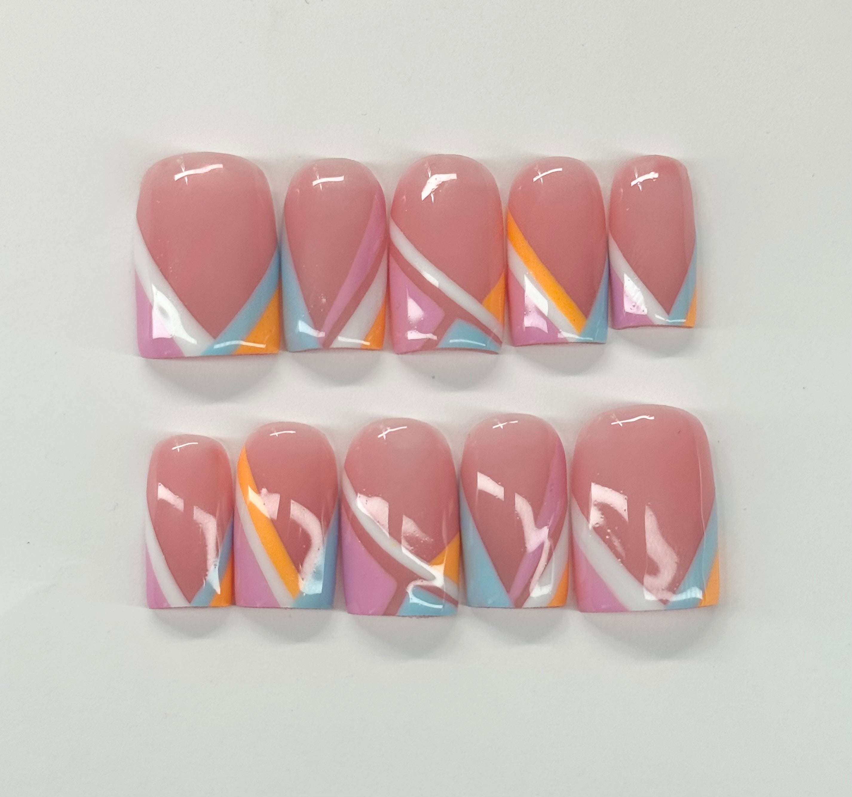 Abstract Pastels French Look Press On Nails|Reusable Nail Set