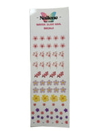 Sheet of water slide nail decals with flowers on a white background