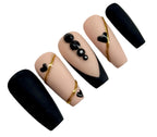 Elegant Solid Black with French Tip Design Press On Nails|Reusable Custom Nails