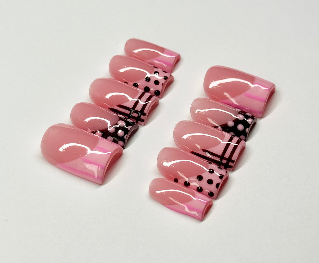 Polka Dot French Design Press On Nails| Reusable Custom Nail Sets
