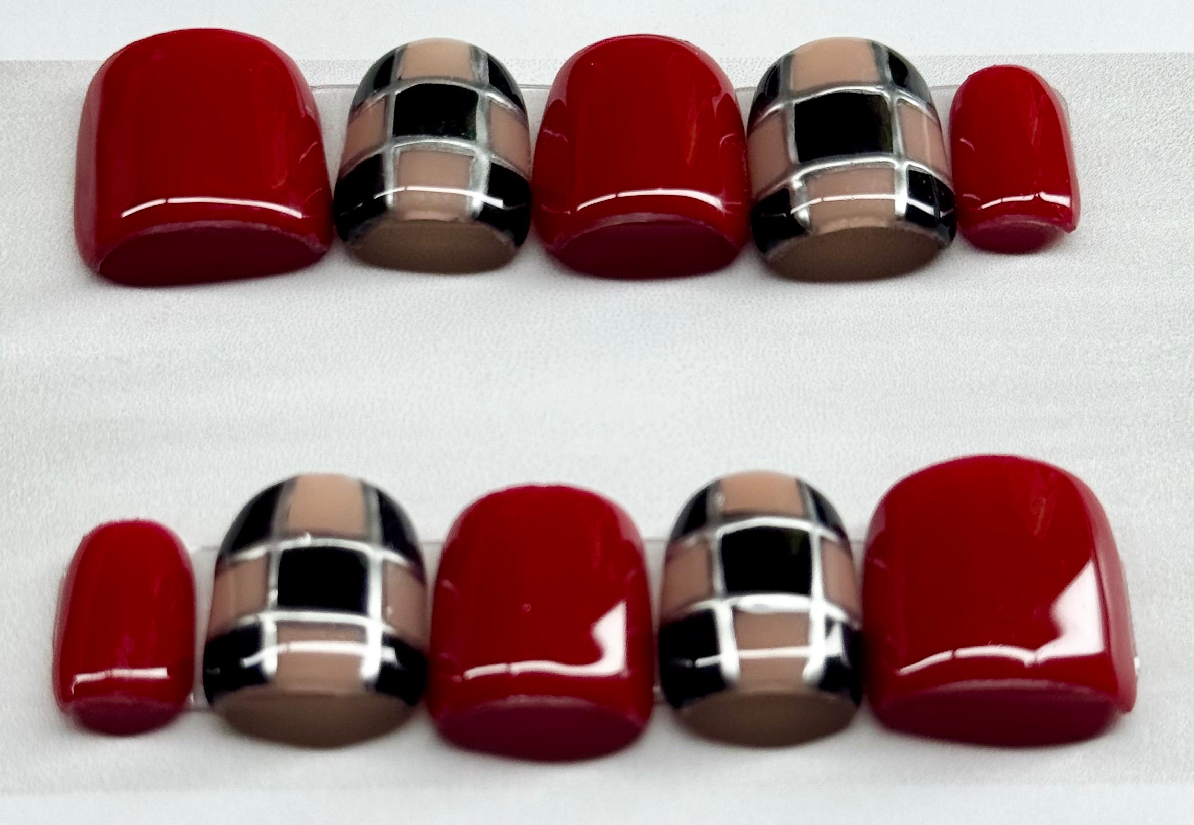 Runway Red Plaid Press On Nails| Reusable Custom Nails