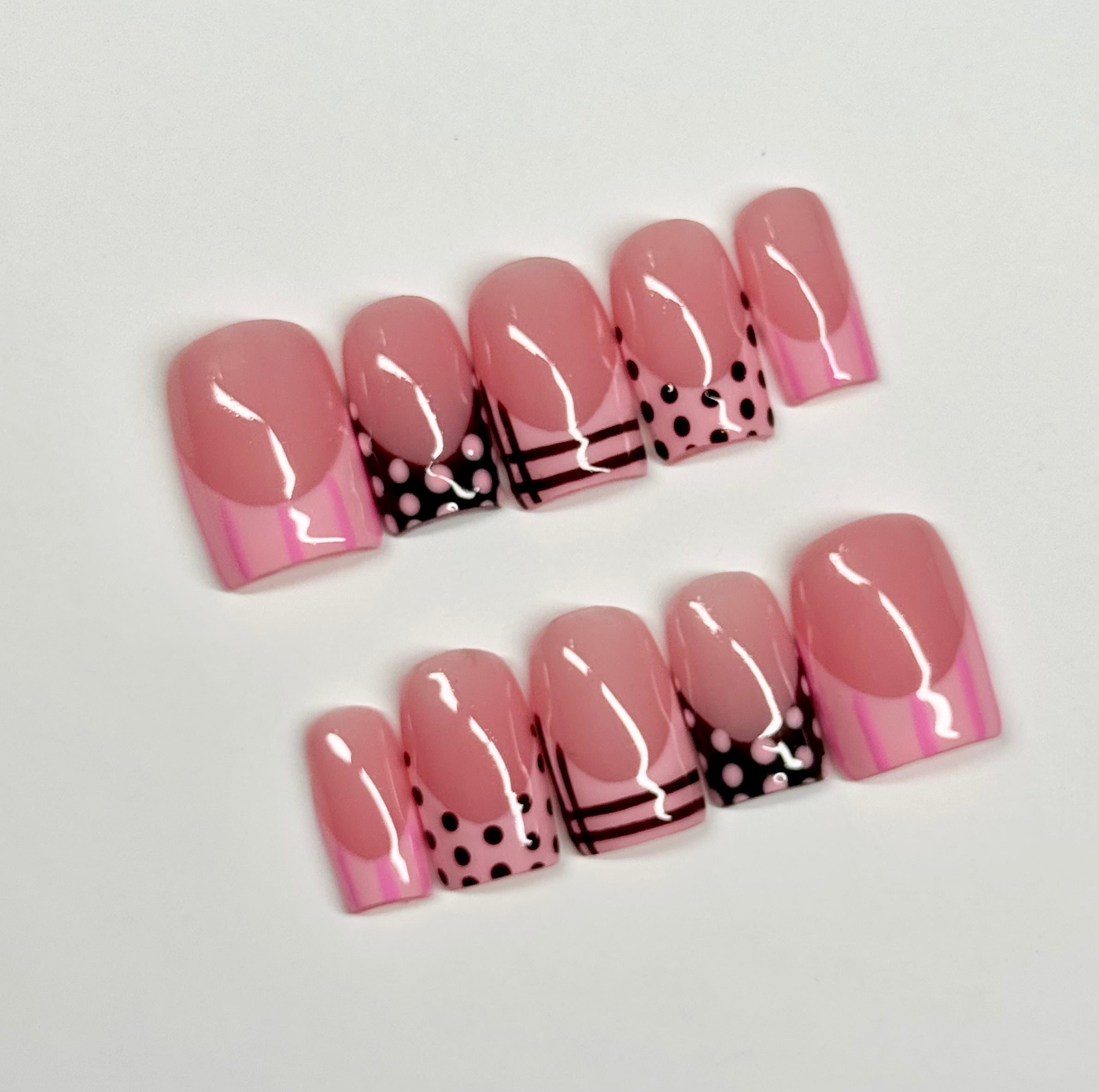 Polka Dot French Design Press On Nails| Reusable Custom Nail Sets