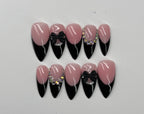 Set of nude pink and black french tip nail designs on a light gray background