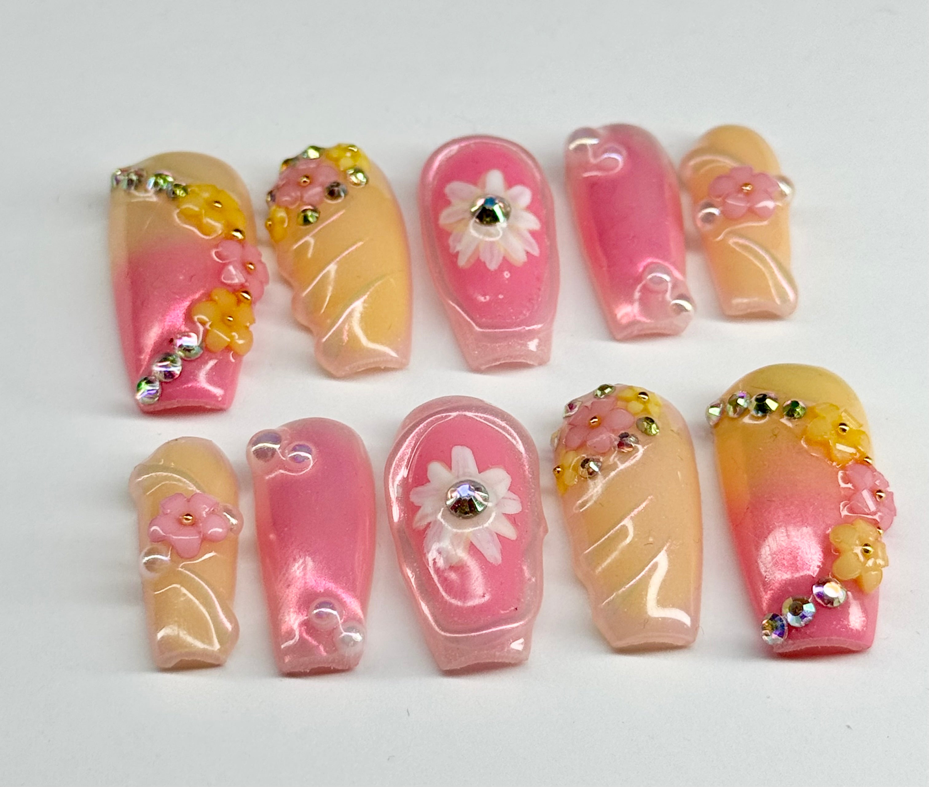 Set of decorative nail art designs on a white background