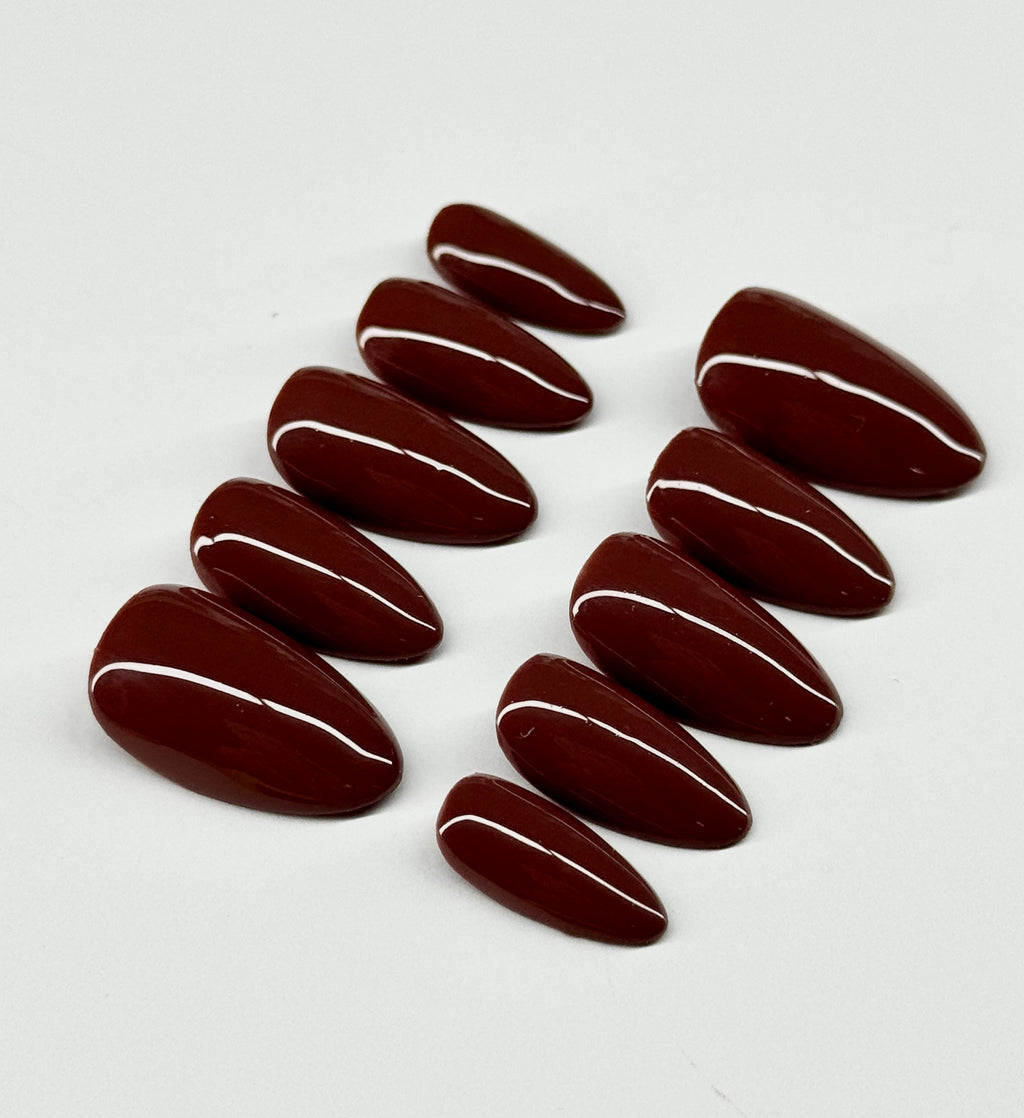Dark Brown Solid Color Press on Nails| Reusable Custom Nails