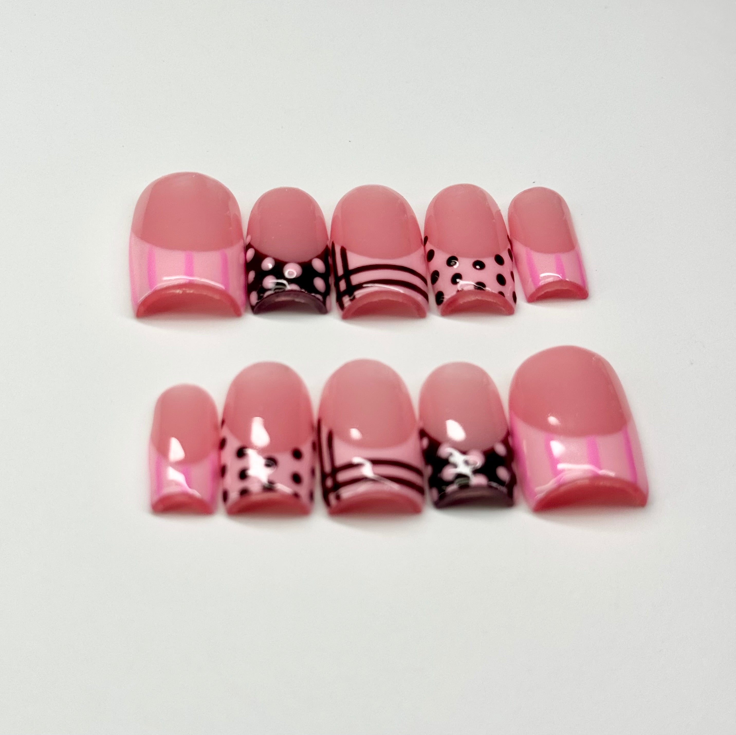 Polka Dot French Design Press On Nails| Reusable Custom Nail Sets