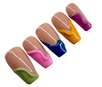 Set of colorful nail art designs on a white background