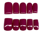 Set of plum solid color nail polish on a white background