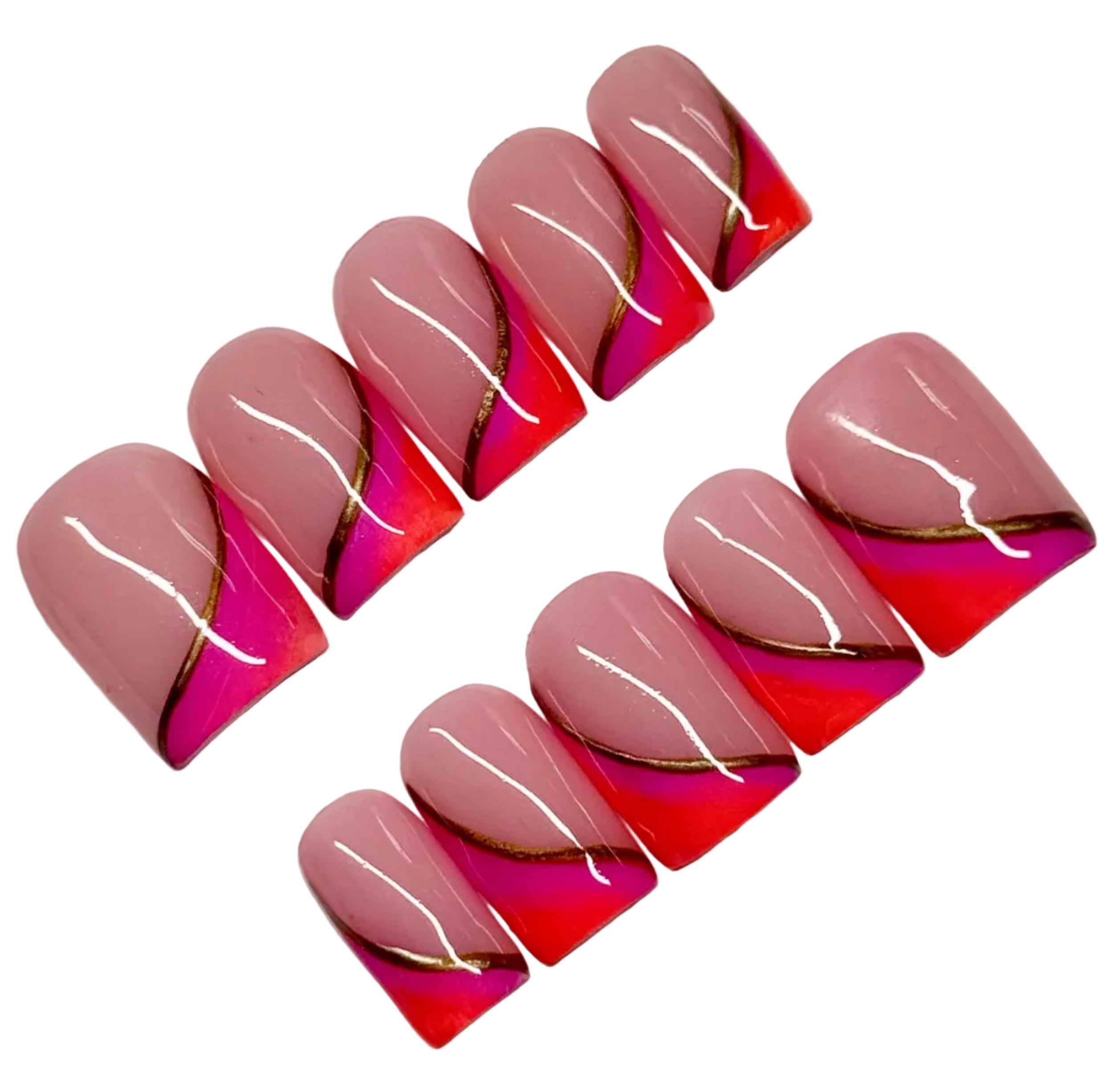 Set of pink and orange gradient nail art 