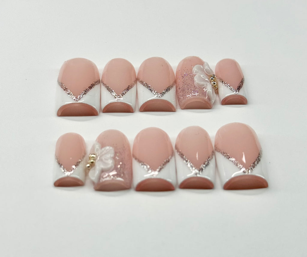 Champagne Veil French Tips Press-On Nails| Reusable Custom Set