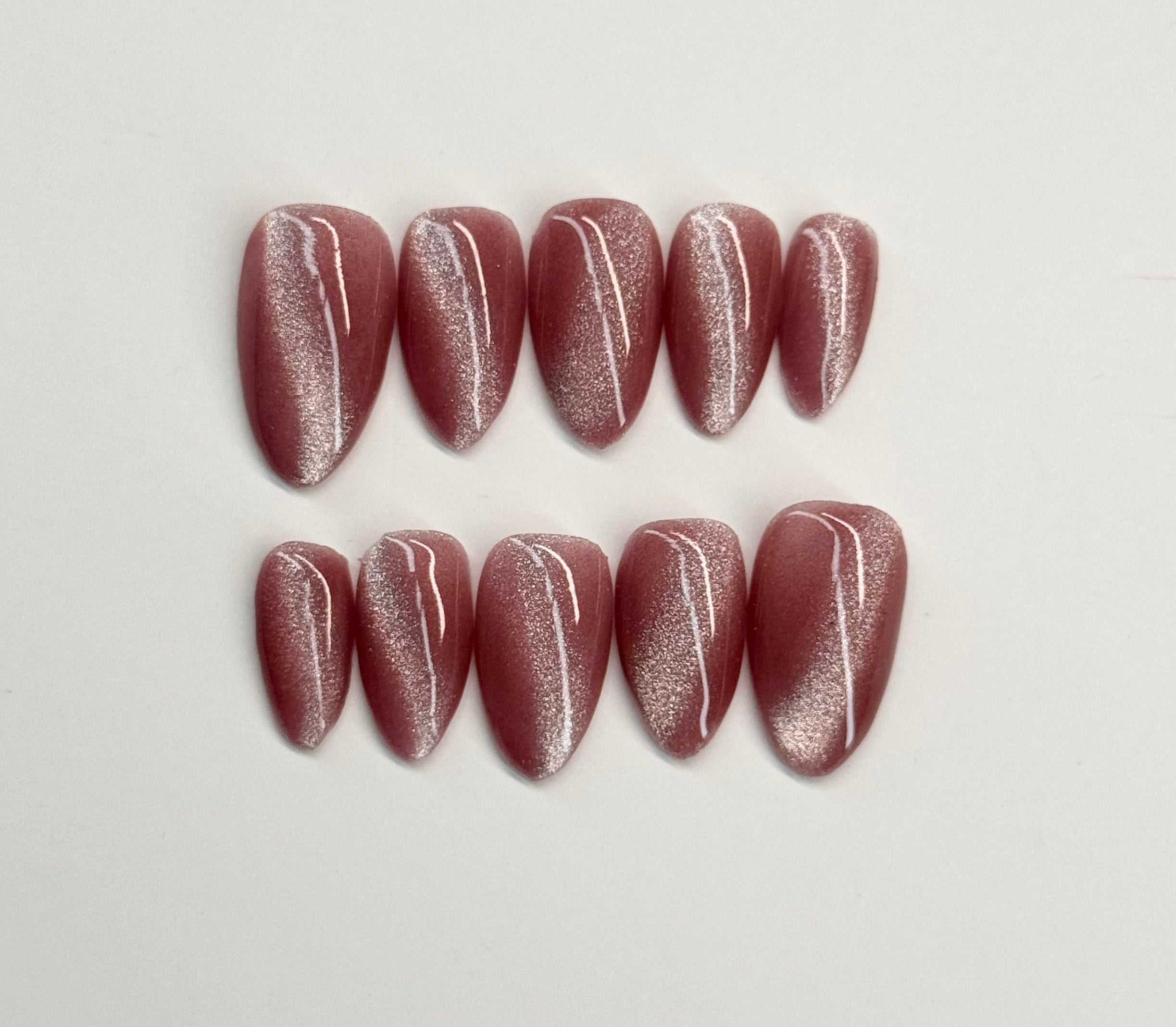 Halo Pink Solid Color Cat Eye Press On Nails|Reusable Custom Nails