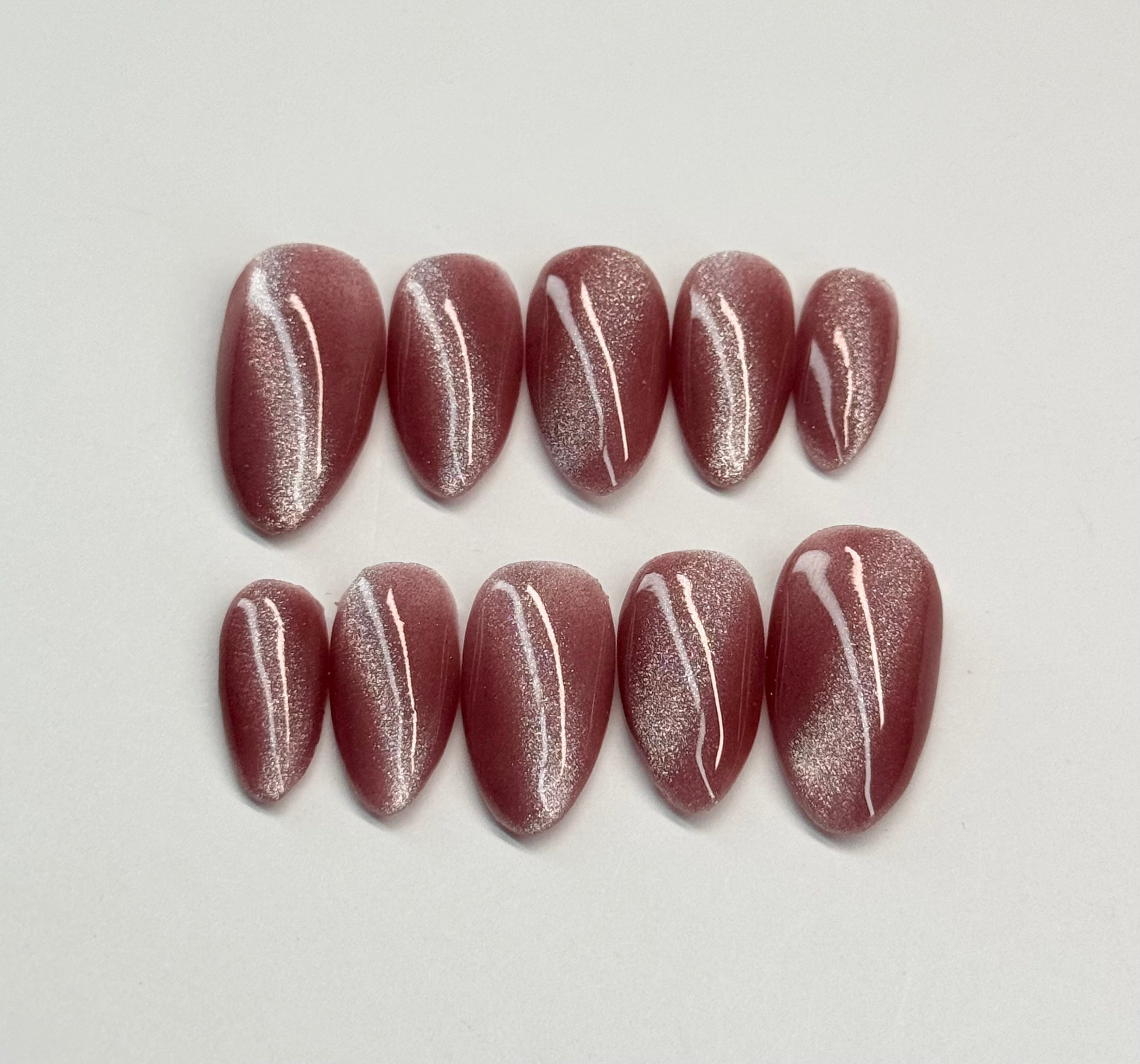 Halo Pink Solid Color Cat Eye Press On Nails|Reusable Custom Nails