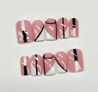 Blush Noir Black & White Press On Nails| Custom Reusable Nail Sets
