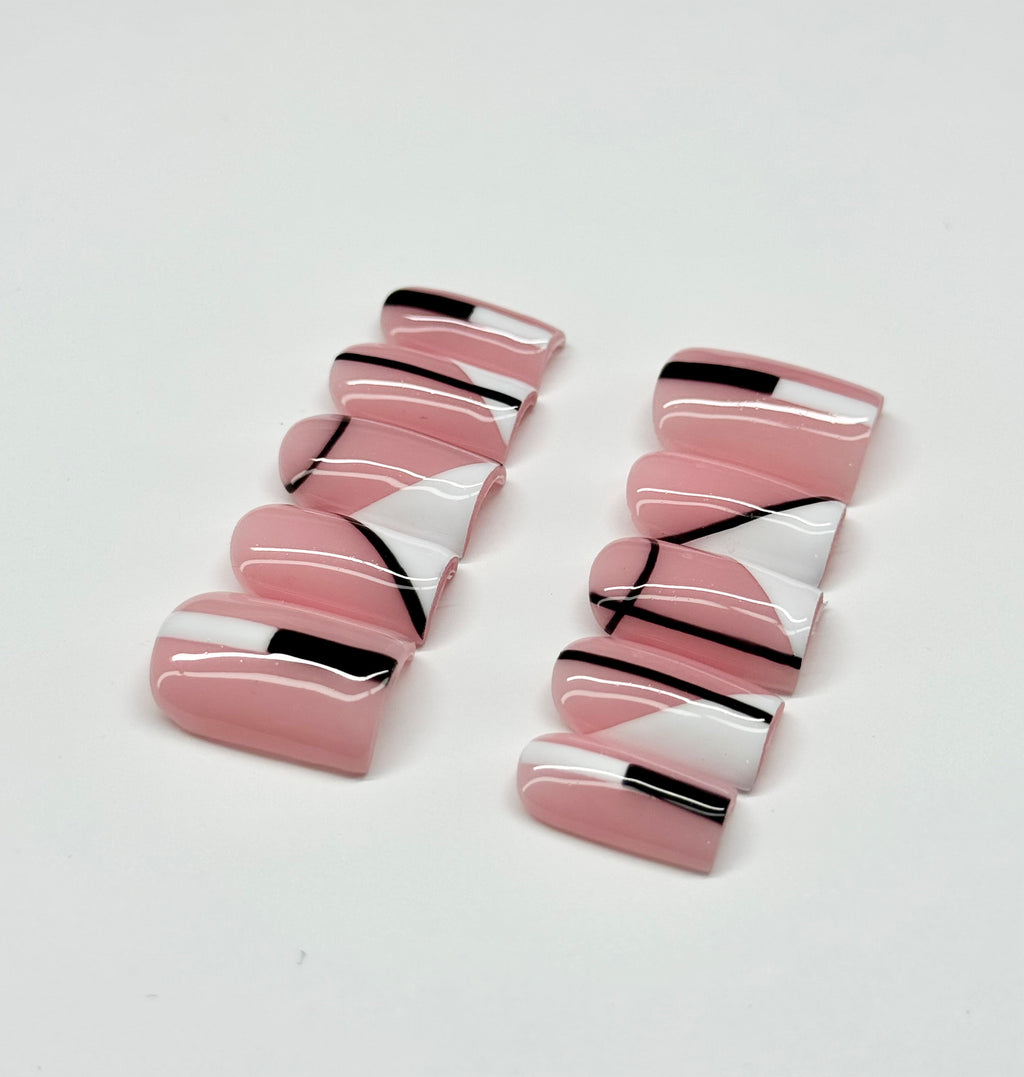 Blush Noir Black & White Press On Nails| Custom Reusable Nail Sets