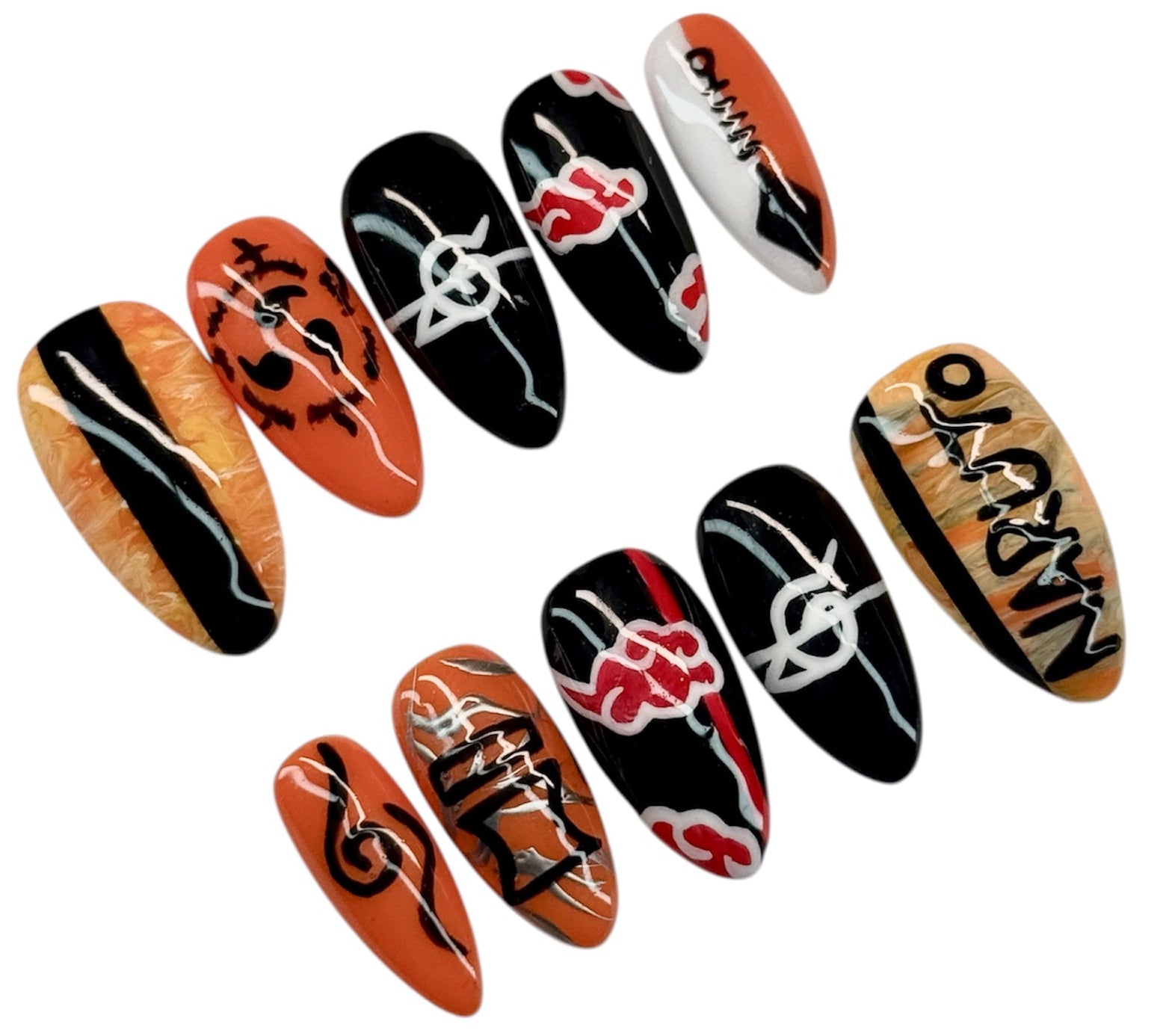 Naruto Anime Press On Nails| Hand painted Reusable Nail Set