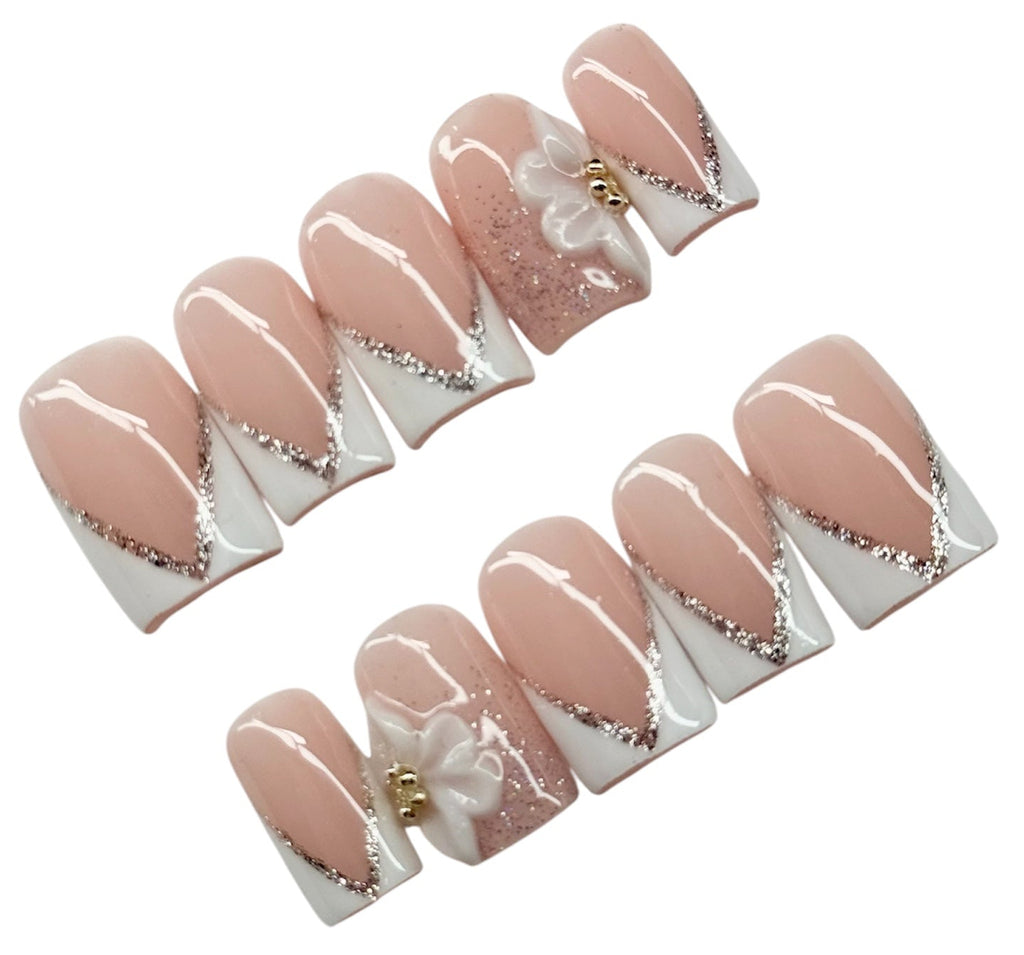 Champagne Veil French Tips Press-On Nails| Reusable Custom Set