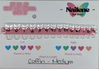Nailene nail studio personal sizing kit for nails with measurements and color swatches.