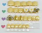 Pastel Yellow Bumble Bee Kids Press on Nail Set| Hand painted Reusable Nail Set