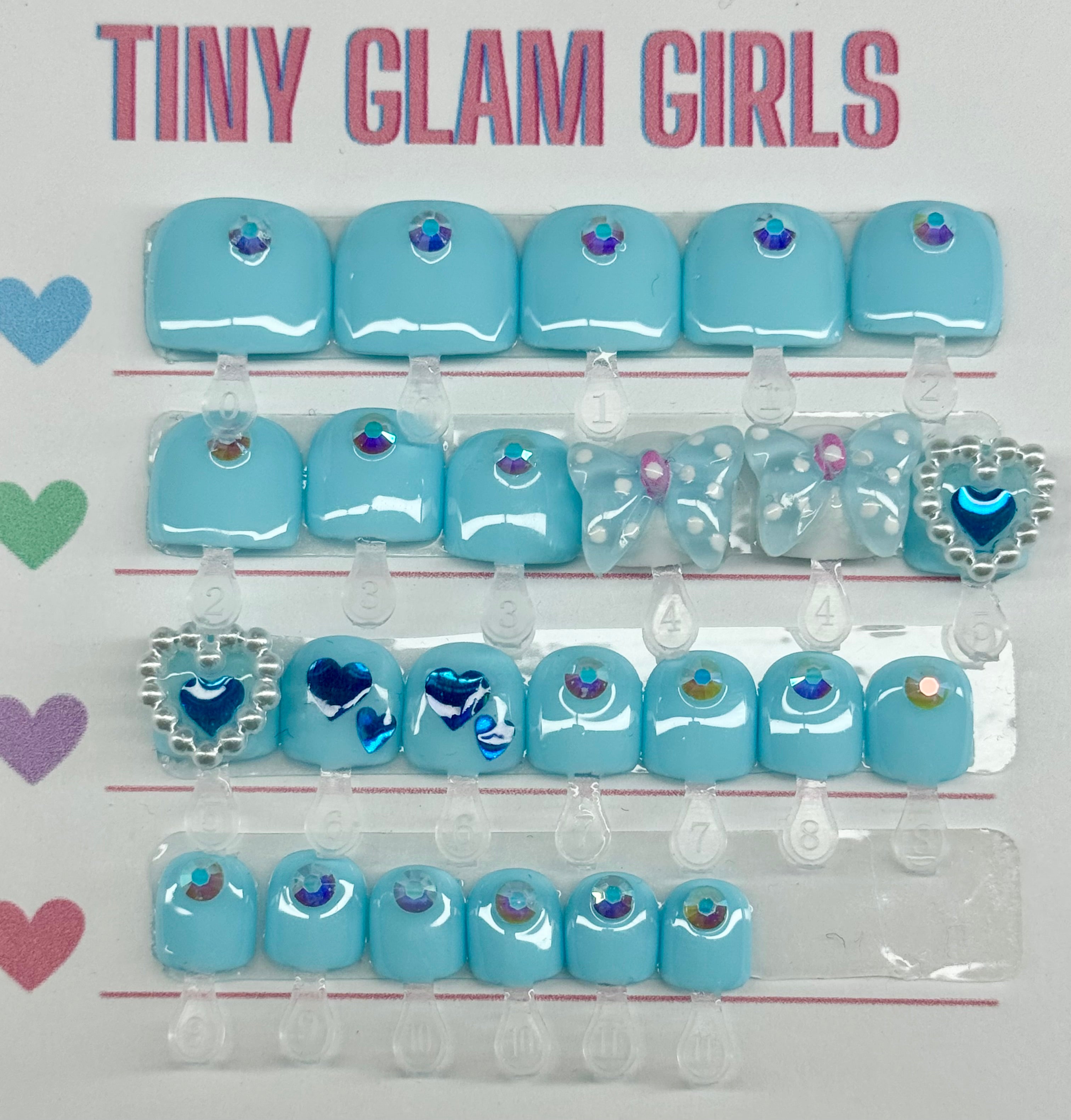 Pastel Blue Butterfly Kids Press on Nails| Hand painted Reusable Nail Set