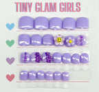 Pastel Purple Flowers Kids Press On Nails| Hand painted Reusable Nail Set