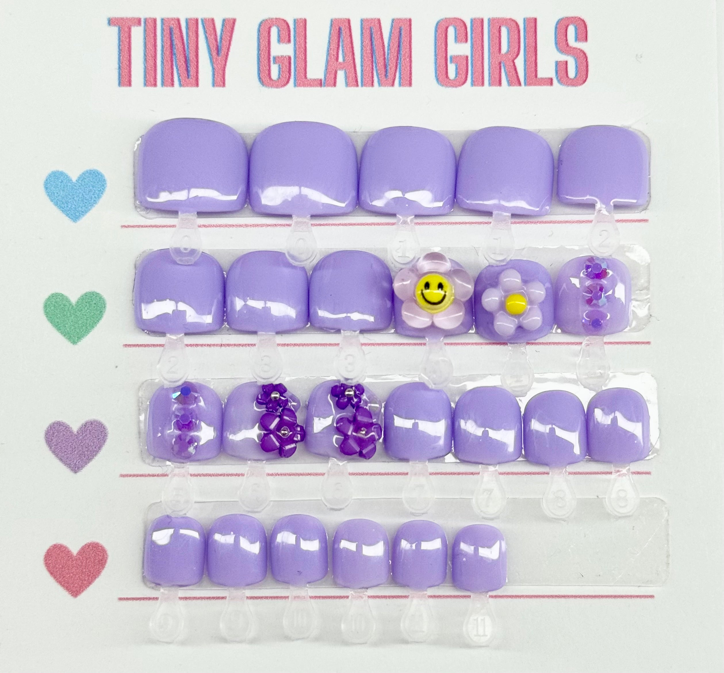 Pastel Purple Flowers Kids Press On Nails| Hand painted Reusable Nail Set