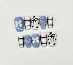Blue Belle Bow Press On Nails|Reusable Custom Nail Set