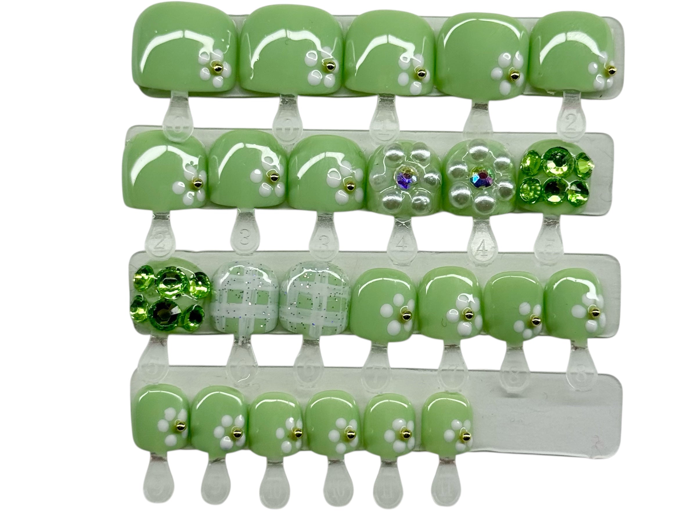Pastel Green Garden Kids Press on Nail Set| Hand painted Reusable Nail Set