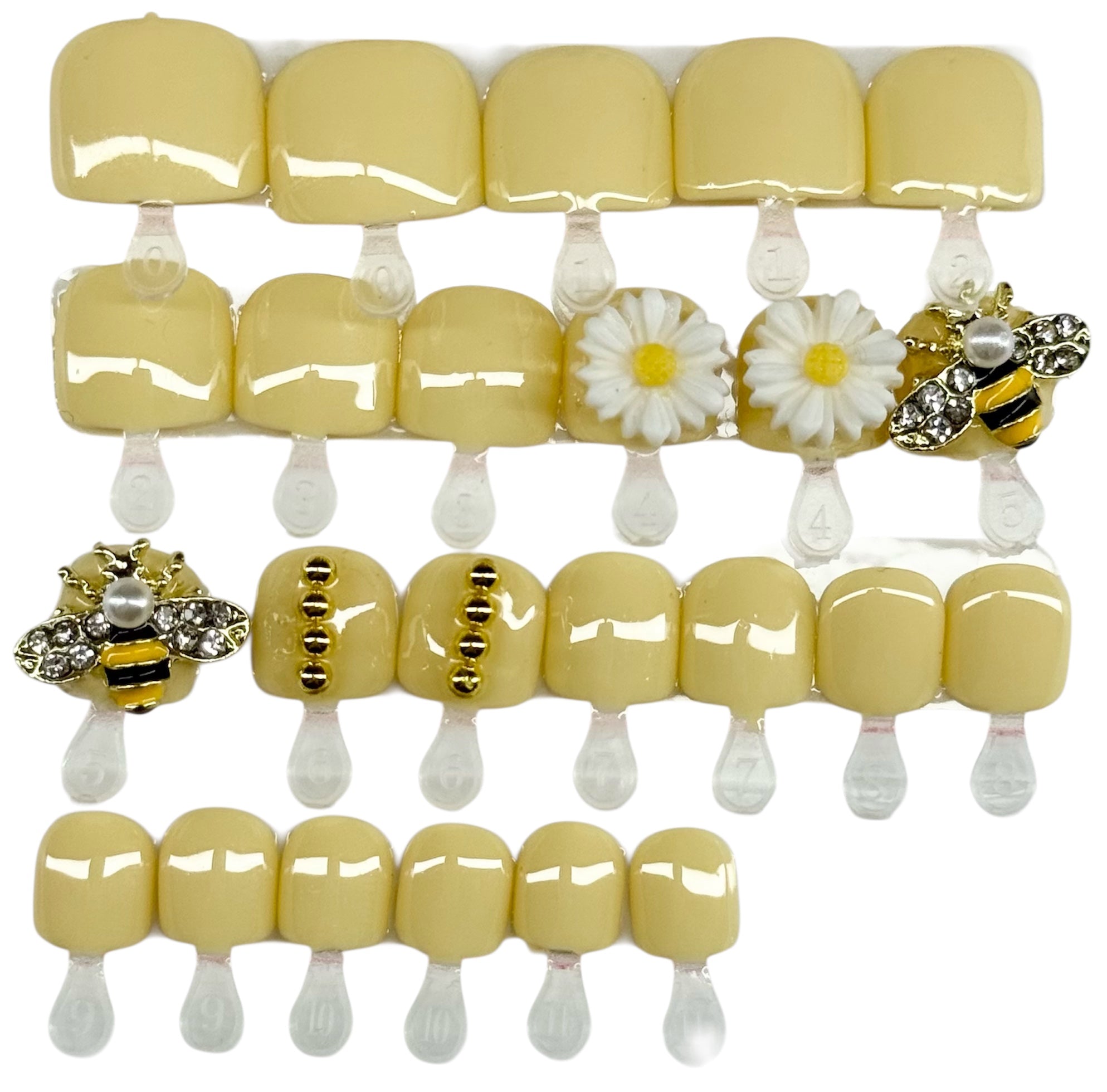 Pastel Yellow Bumble Bee Kids Press on Nail Set| Hand painted Reusable Nail Set