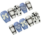Blue Belle Bow Press On Nails|Reusable Custom Nail Set
