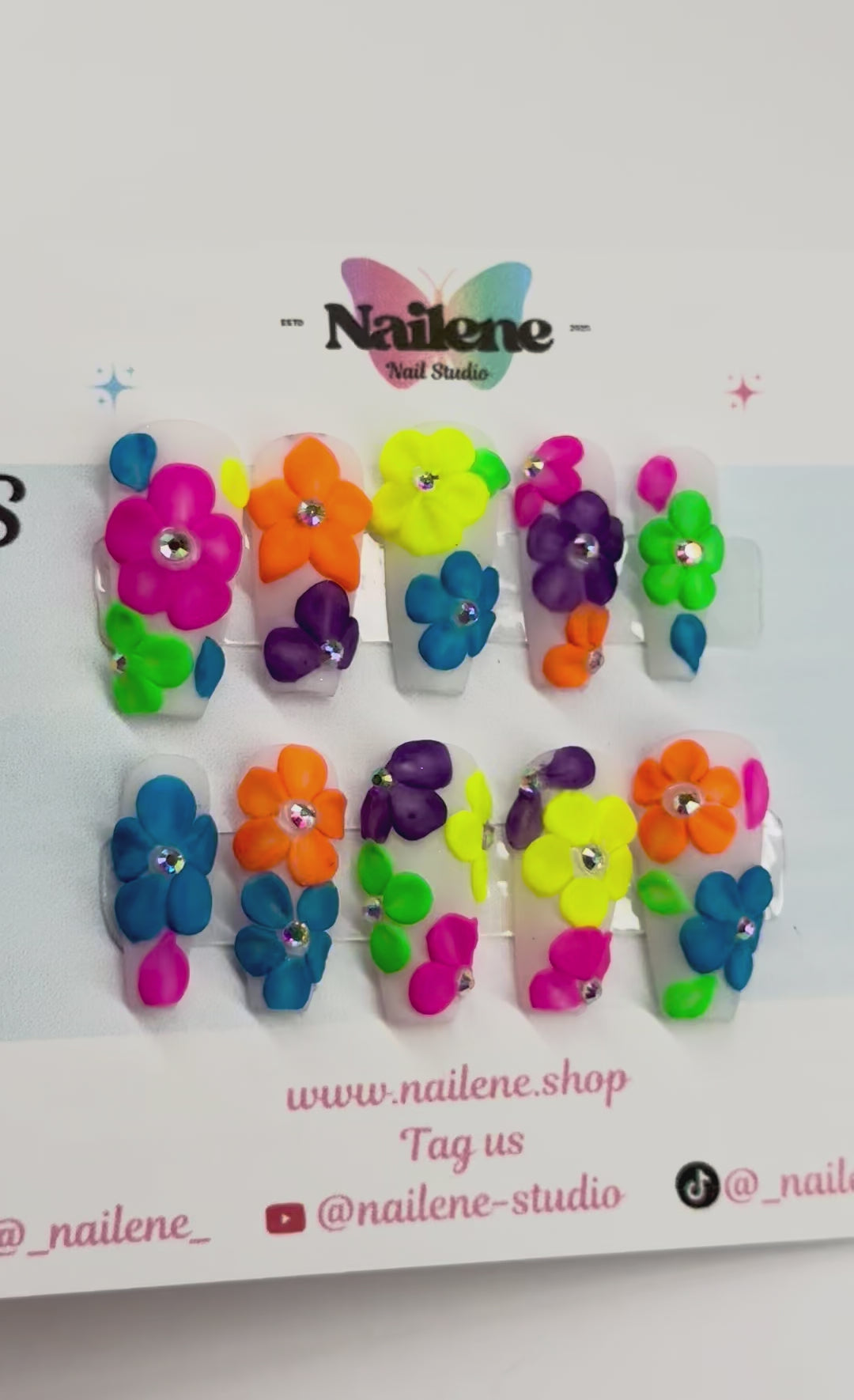 Flower Frenzy Acrylic Flowers Press On Nails| Reusable Custom Nails