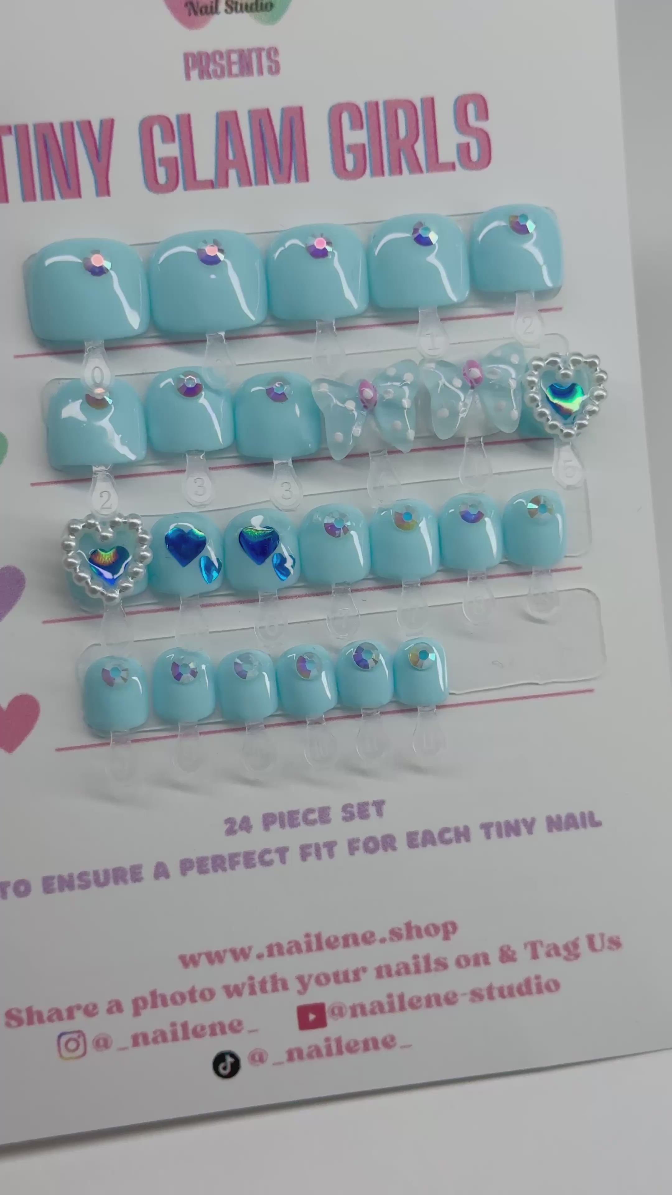 Pastel Blue Butterfly Kids Press on Nails| Hand painted Reusable Nail Set