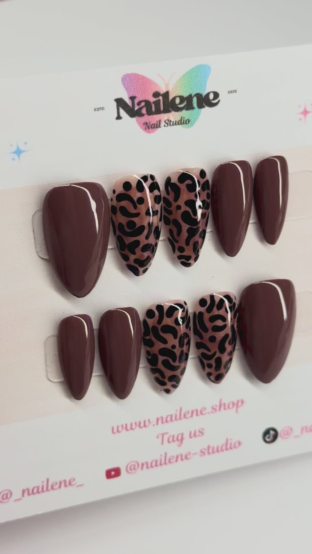 Leopard Luxe Brown Animal Print Press On Nails| Reusable Custom Nails