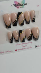 Golden Noir Elegance French Tip Press On Nails| Reusable Custom Nails
