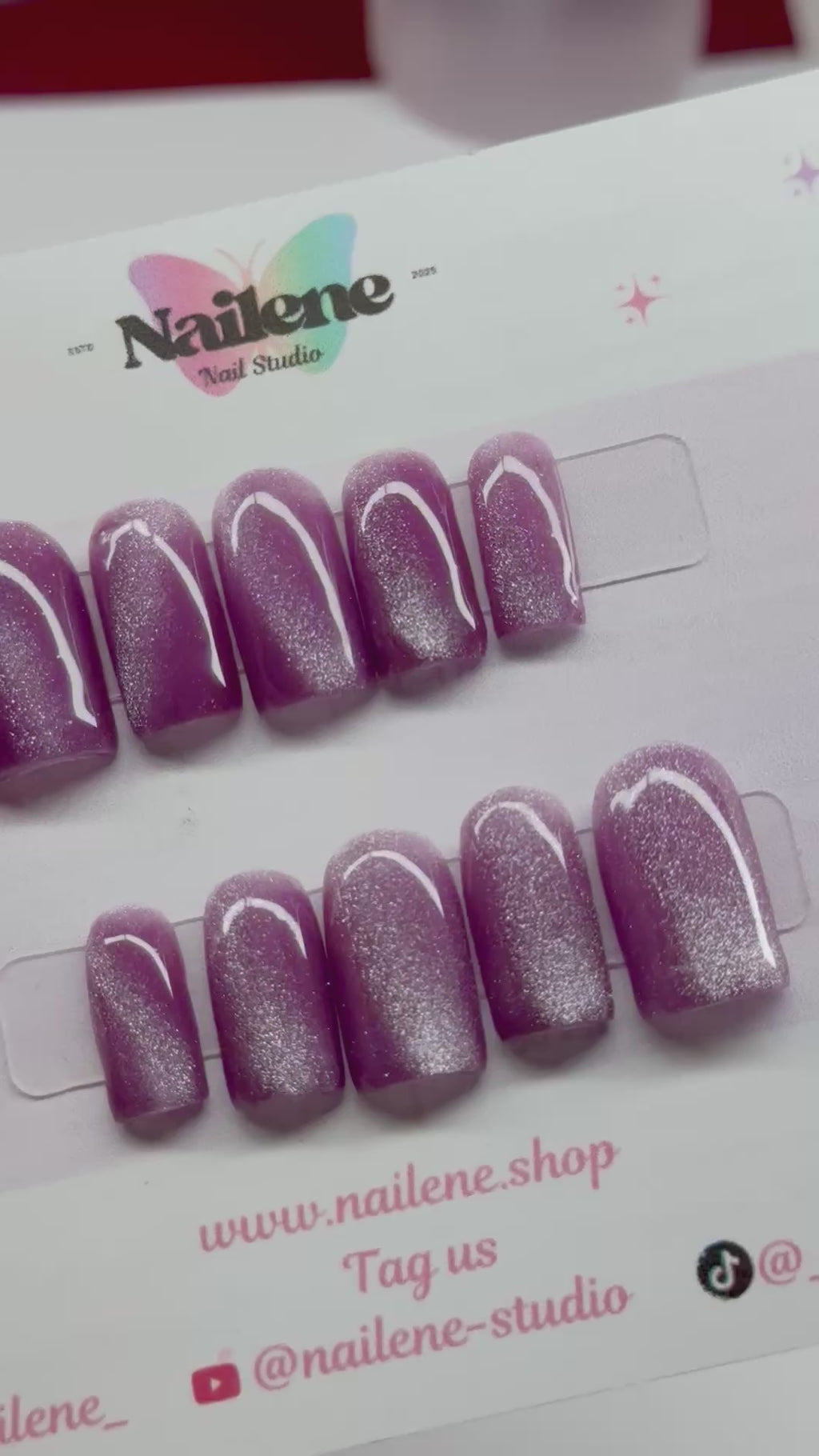 Violet Solid Color Cat Eye Press On Nails| Reusable Custom Nails