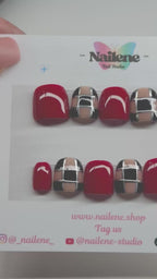 Runway Red Plaid Press On Nails| Reusable Custom Nails