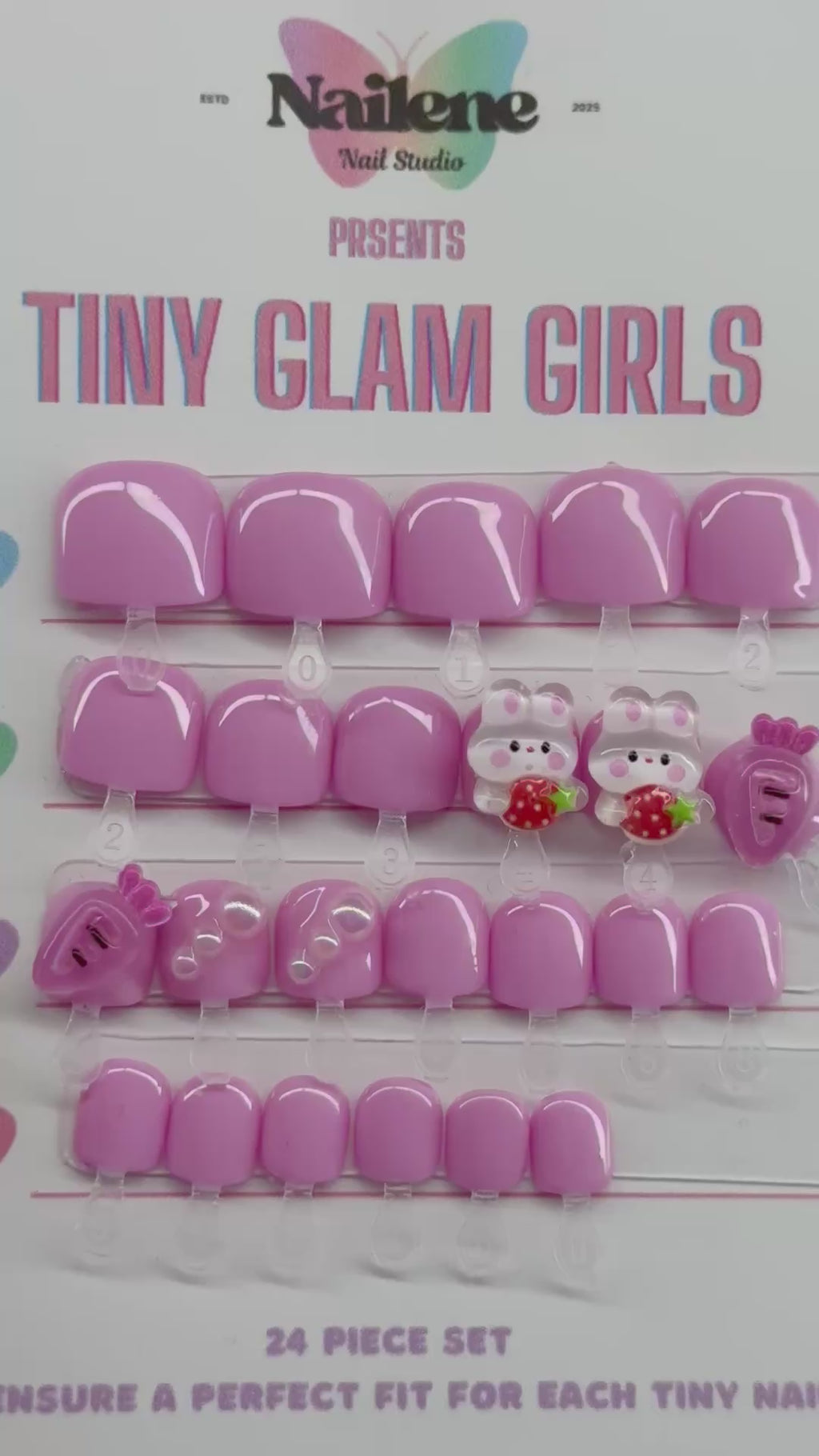 Pastel Purple Bunny Theme Kids Press On Nails| Hand painted Reusable Nail Set