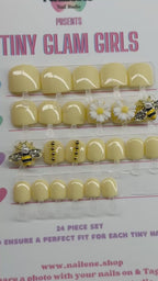 Pastel Yellow Bumble Bee Kids Press on Nail Set| Hand painted Reusable Nail Set