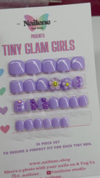 Pastel Purple Flowers Kids Press On Nails| Hand painted Reusable Nail Set
