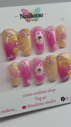 Blush Bloom Garden Ombre Press On Nails| Reusable Custom Nails