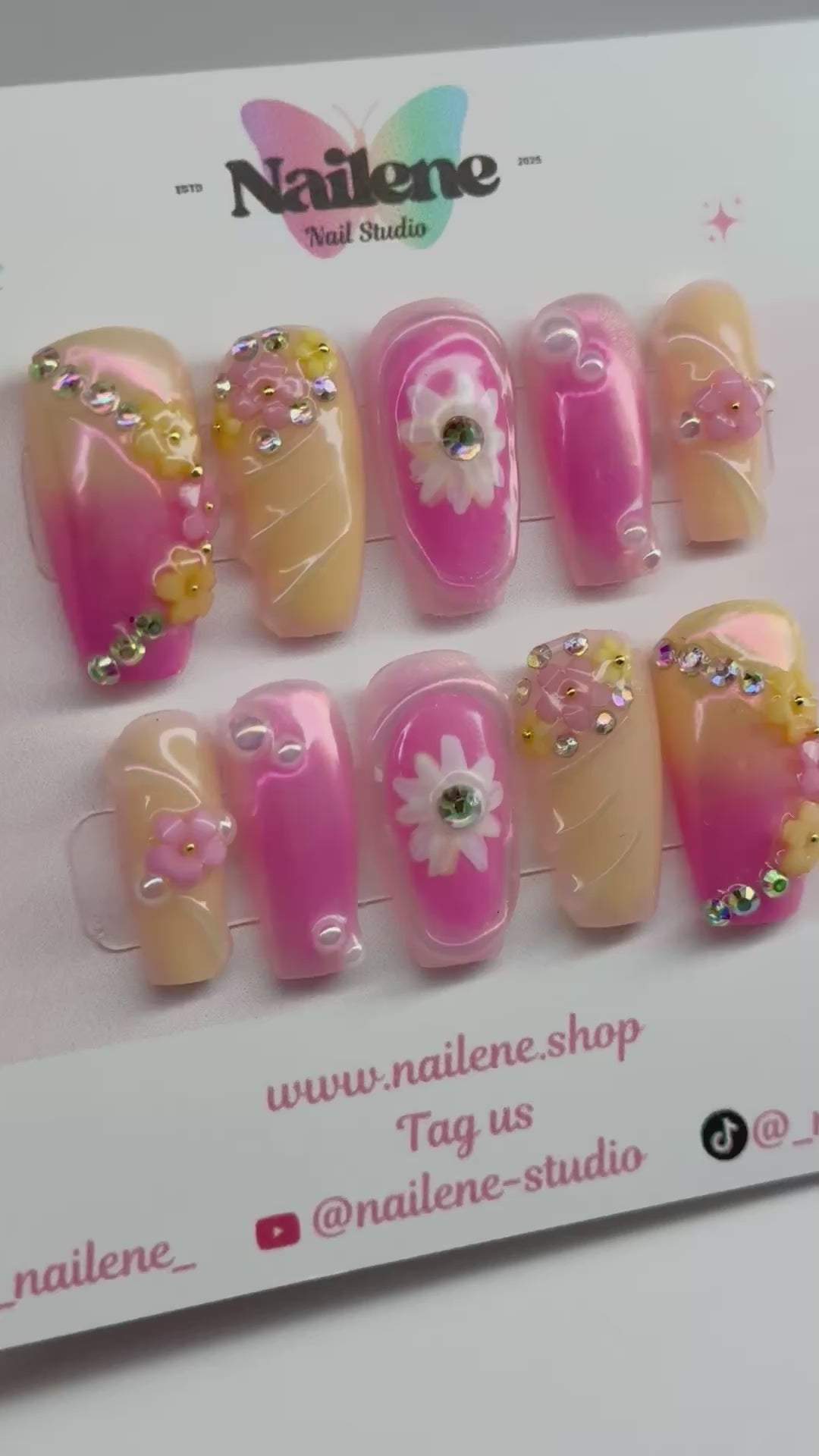 Blush Bloom Garden Ombre Press On Nails| Reusable Custom Nails