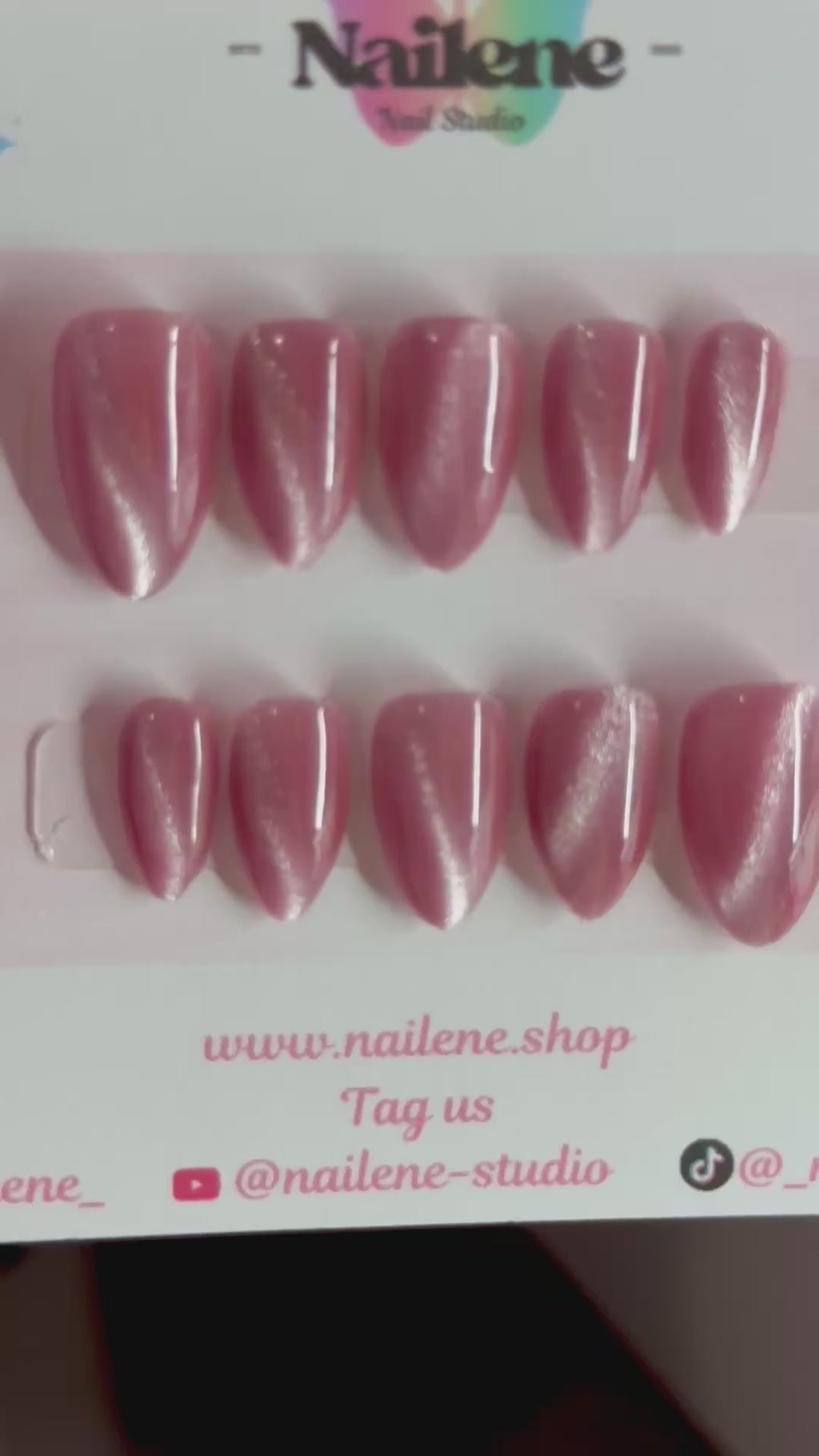 Halo Pink Solid Color Cat Eye Press On Nails|Reusable Custom Nails