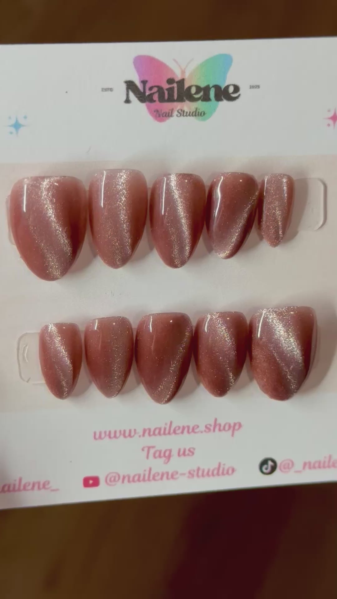 Brown Sugar Solid Color Cat Eye Press On Nails| Reusable Custom Nails