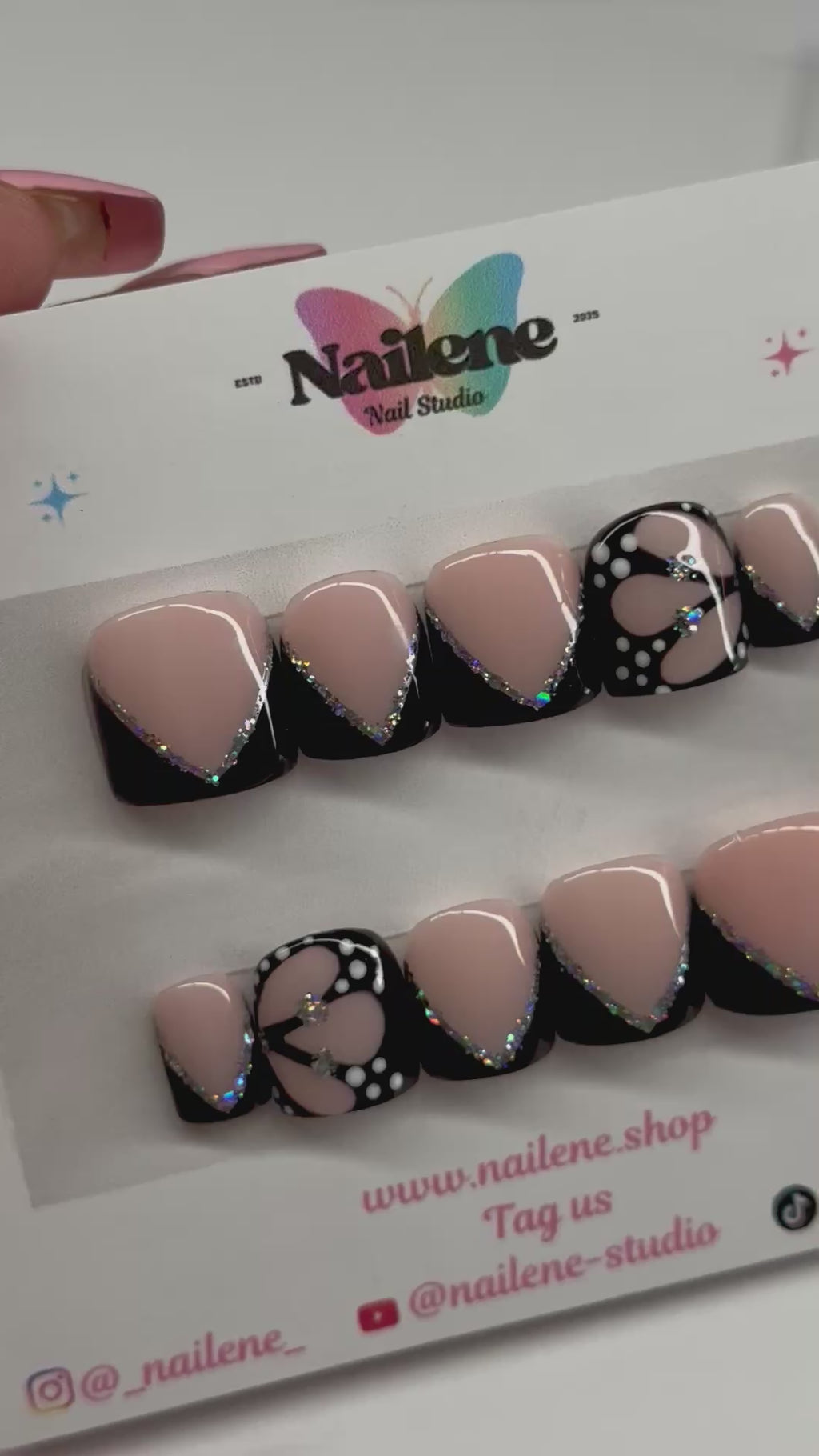 Half Butterfly Effect French Tip Press On Nails| Reusable Custom Nails